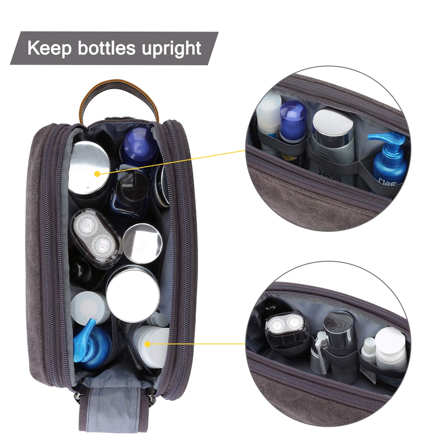 BAGSMART Toiletry Bag for Men, leather handle, durable canvas design for travel.