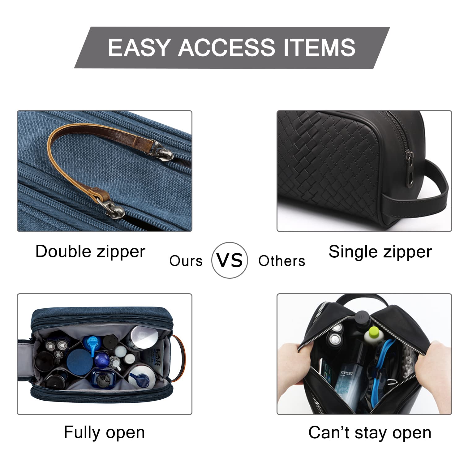 BAGSMART Toiletry Bag with multiple pockets for skincare and tools.