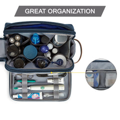 BAGSMART Toiletry Bag Navy Large, side pocket open for easy access.