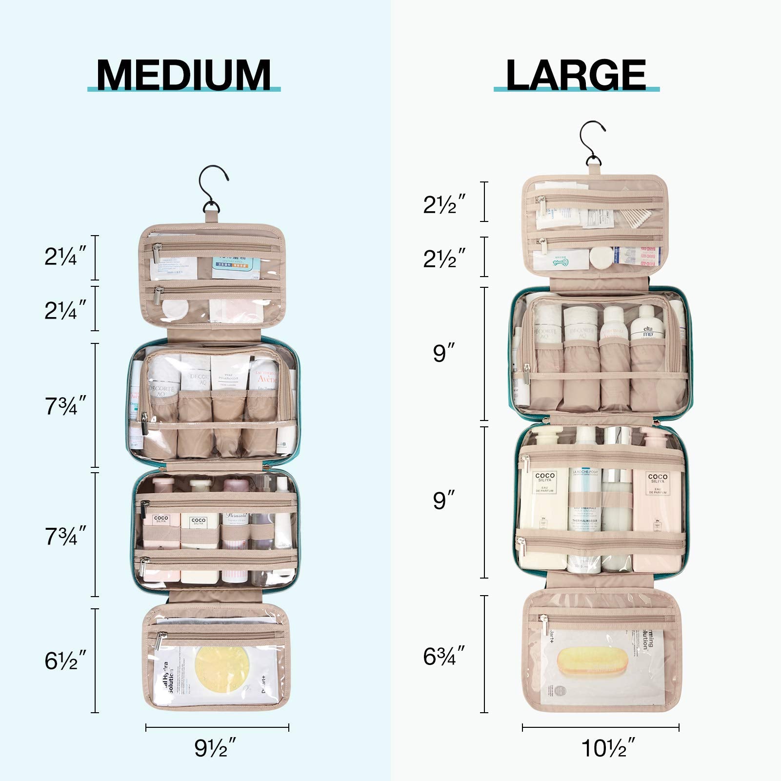 BAGSMART toiletry bag transparent compartments provide quick content overview at a glance.