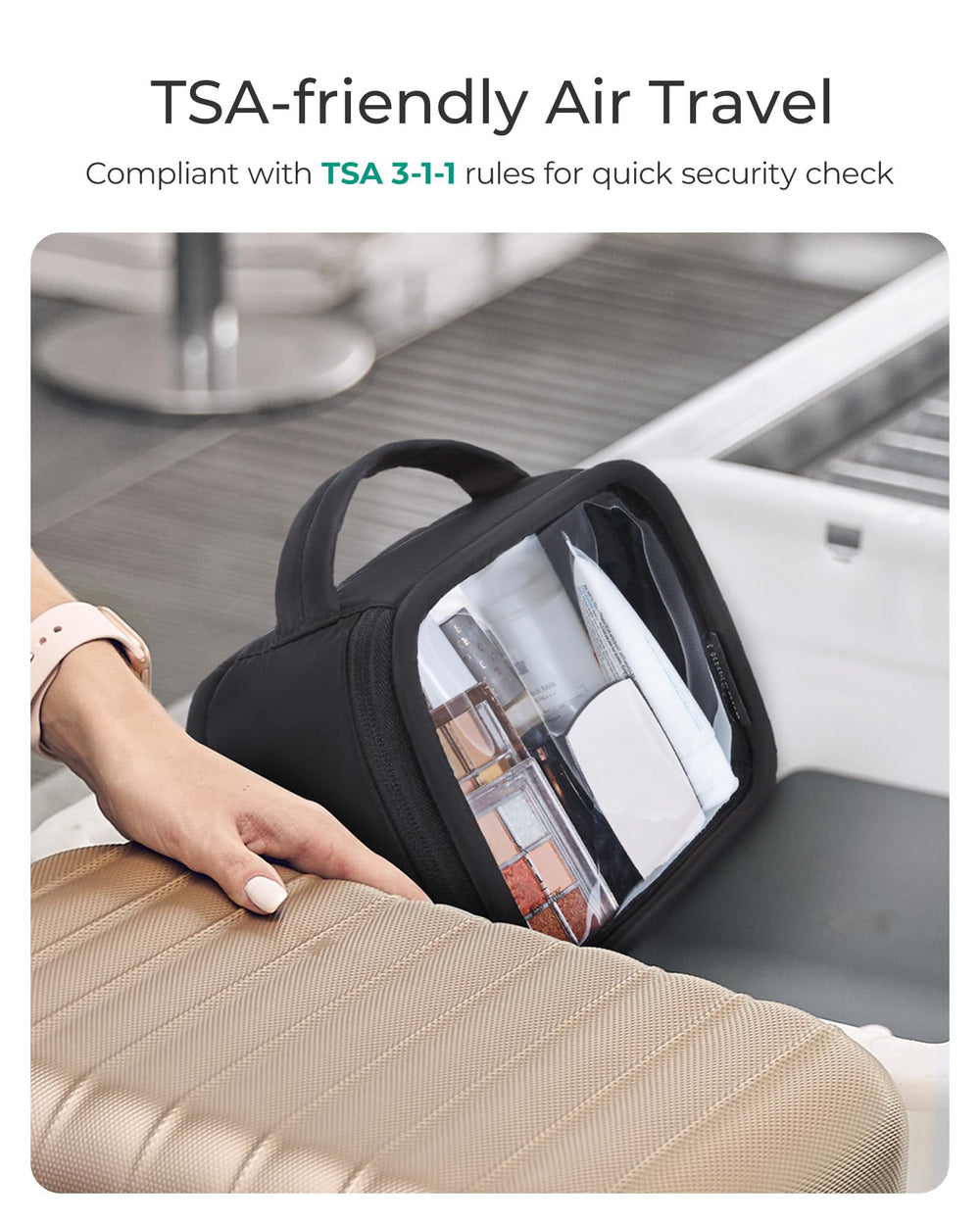 BAGSMART TSA-approved quart-size toiletry bag for travel.