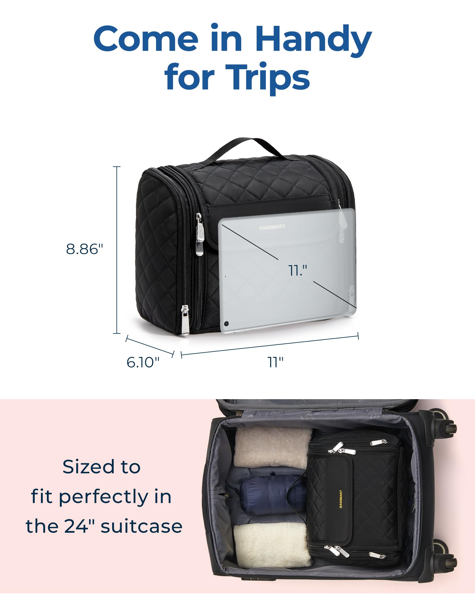 BAGSMART transparent pockets provide quick visibility of belongings