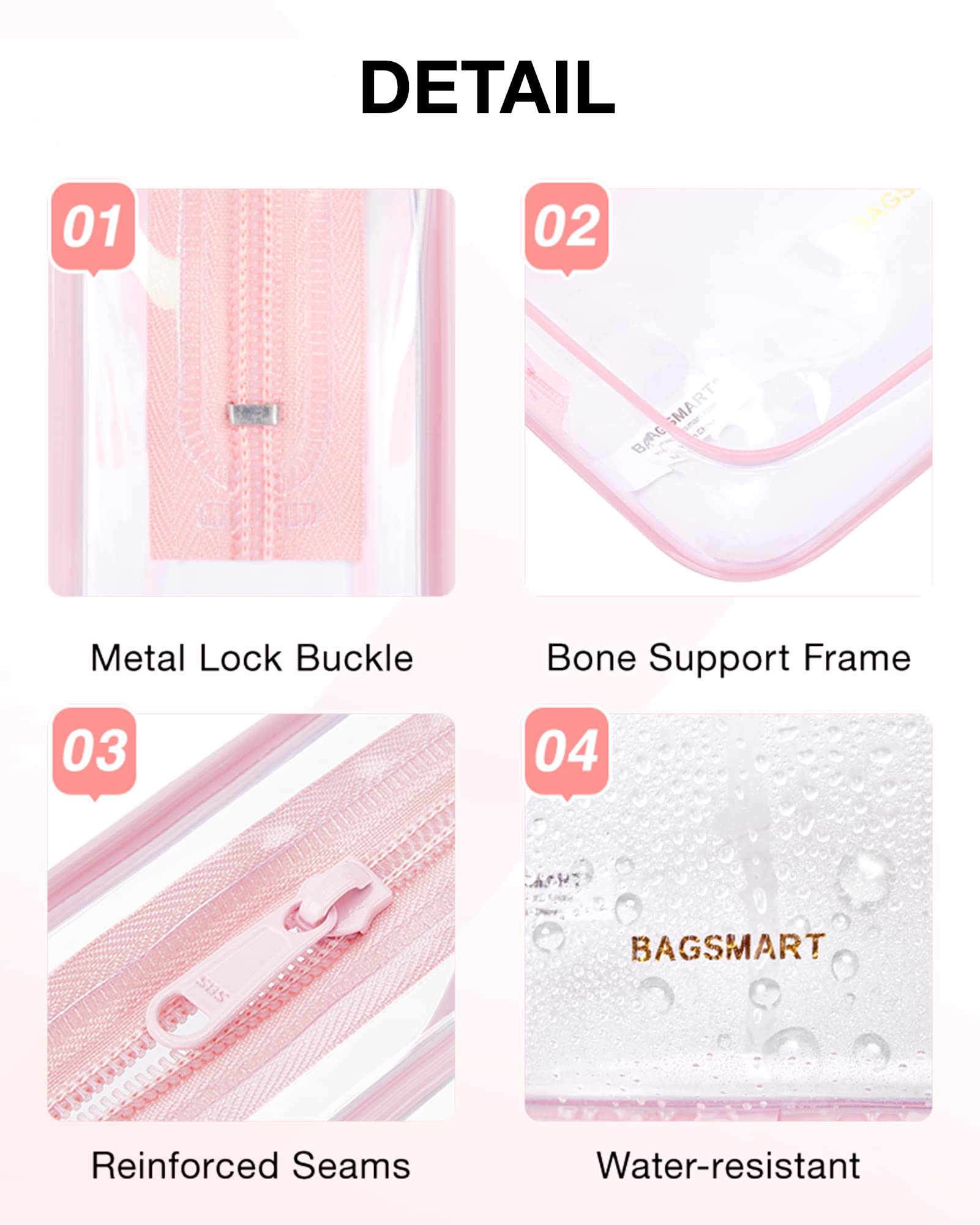 BAGSMART transparent top-opening bag offers quick access to essentials.