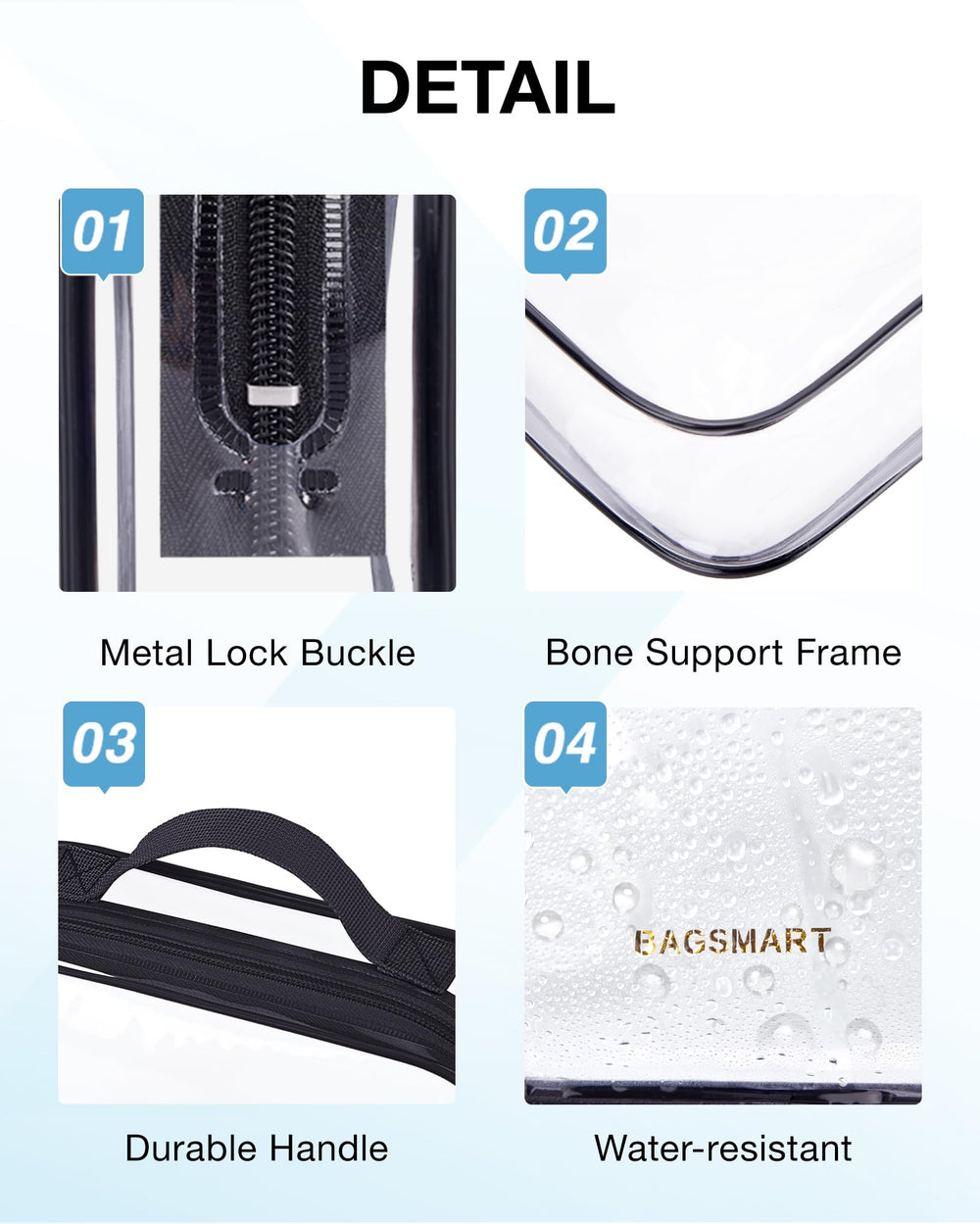 BAGSMART Clear bag top opening enables easy access to items.