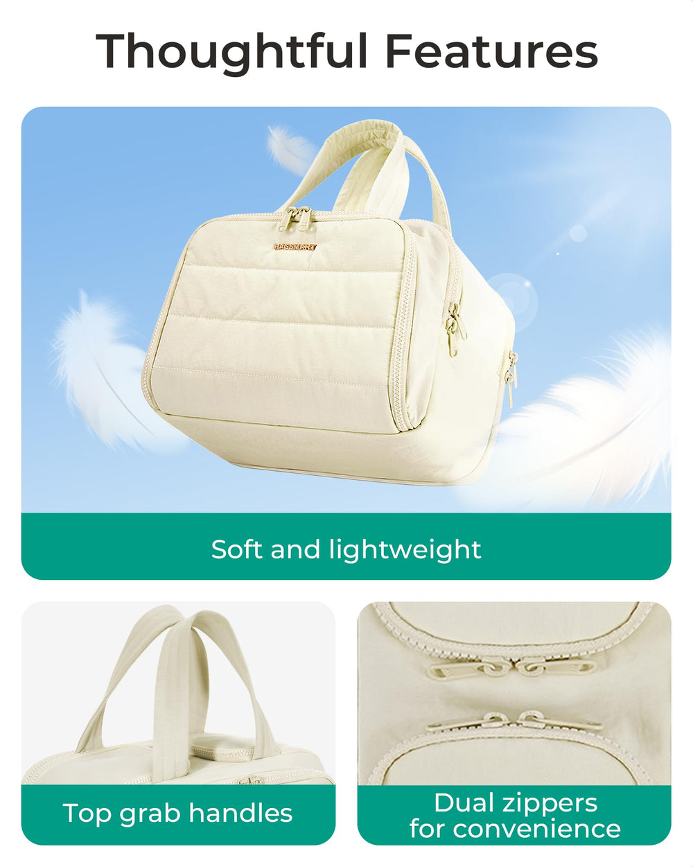 BAGSMART bag shows a wide-opening top for easy access.