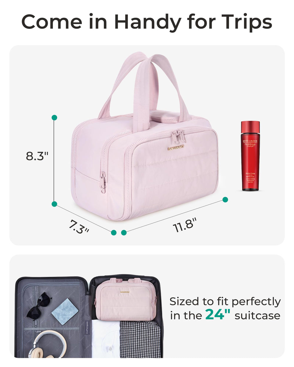 BAGSMART Pink Crush Toiletry Bag is ideal for trips, gym, and home use.