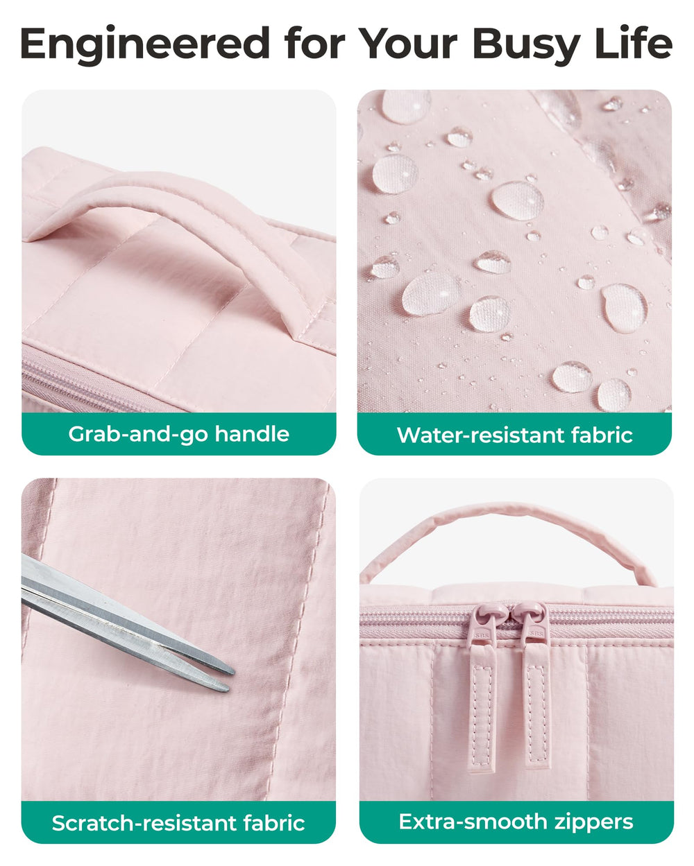 BAGSMART travel makeup bag in dark pink features water-resistant fabric