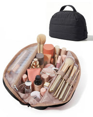 BAGSMART travel makeup bag with fold-down design for quick access on the go.