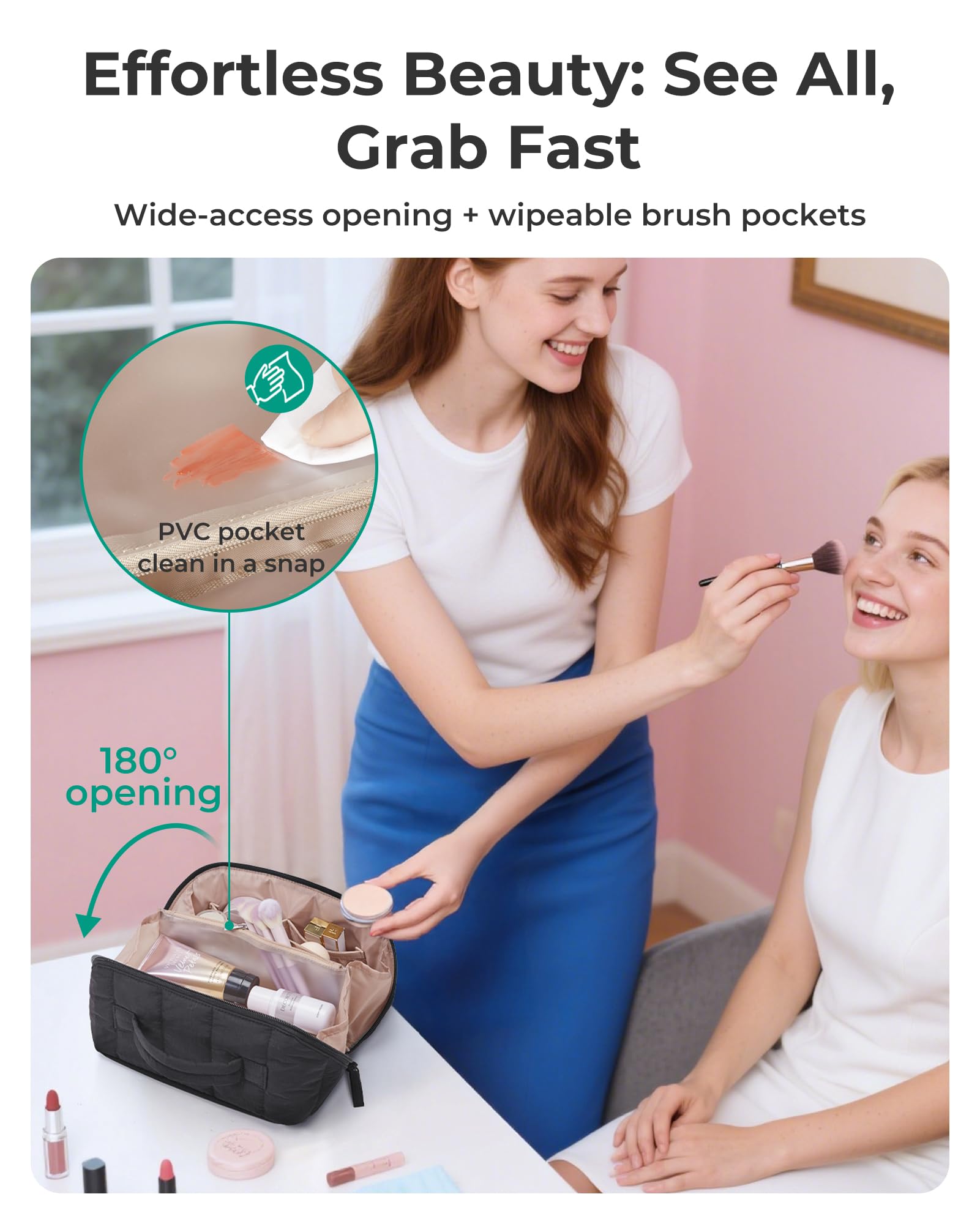 BAGSMART travel makeup bag quilted exterior adds style while protecting contents