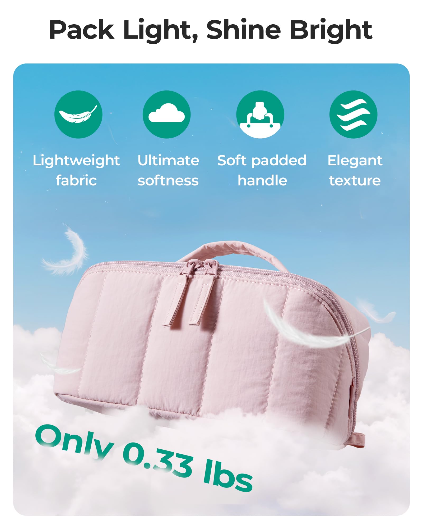 Smart storage pockets keep brushes and skincare organized