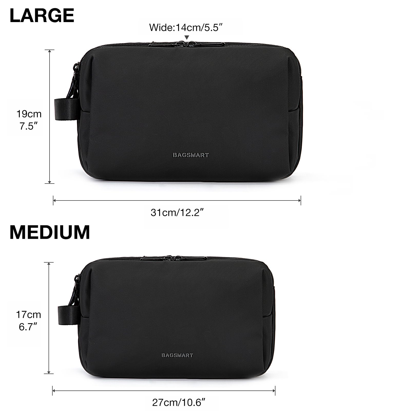 BAGSMART travel organizer dopp kit, water-resistant to guard against splashes during travel.