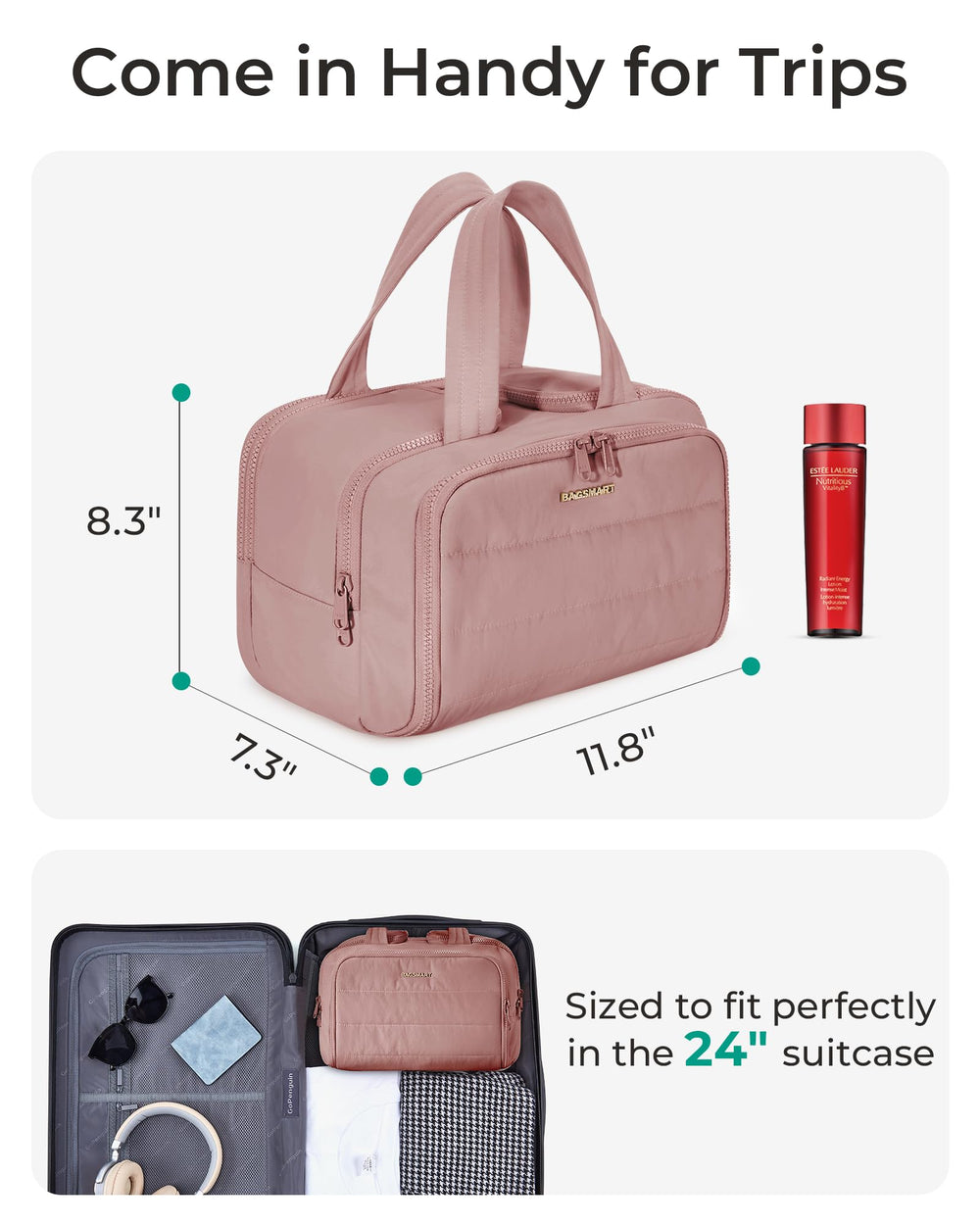 BAGSMART double-side opening keeps items organized and reduces leaks during transit