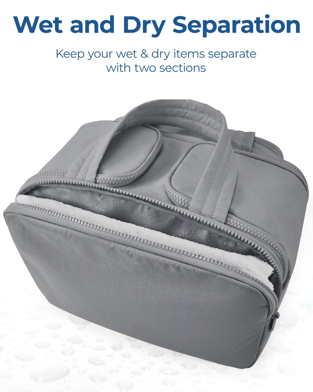 BAGSMART travel toiletry bag dry-wet separation helps manage moisture