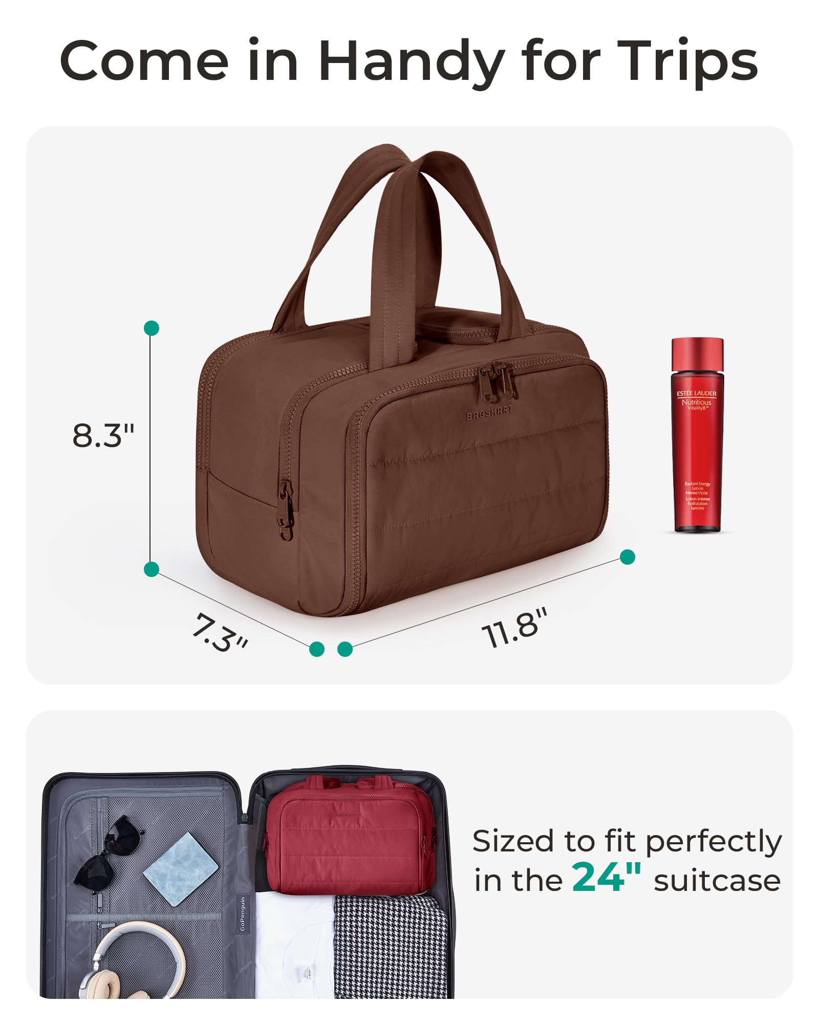 BAGSMART dry-wet separation with waterproof PVC keeps items organized.