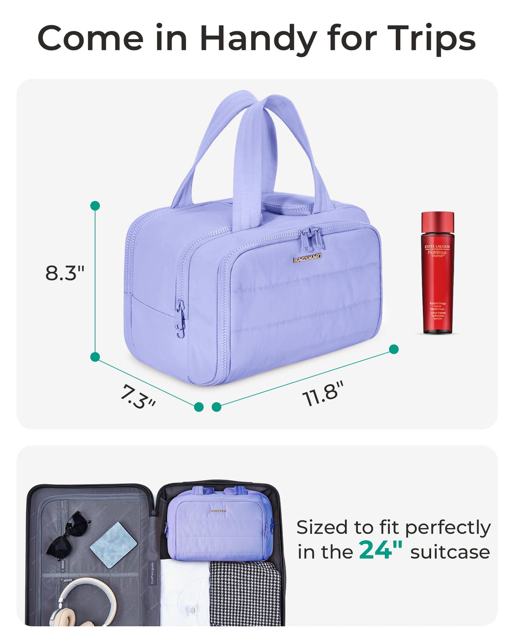 BAGSMART dry-wet separation helps manage different items during travel.