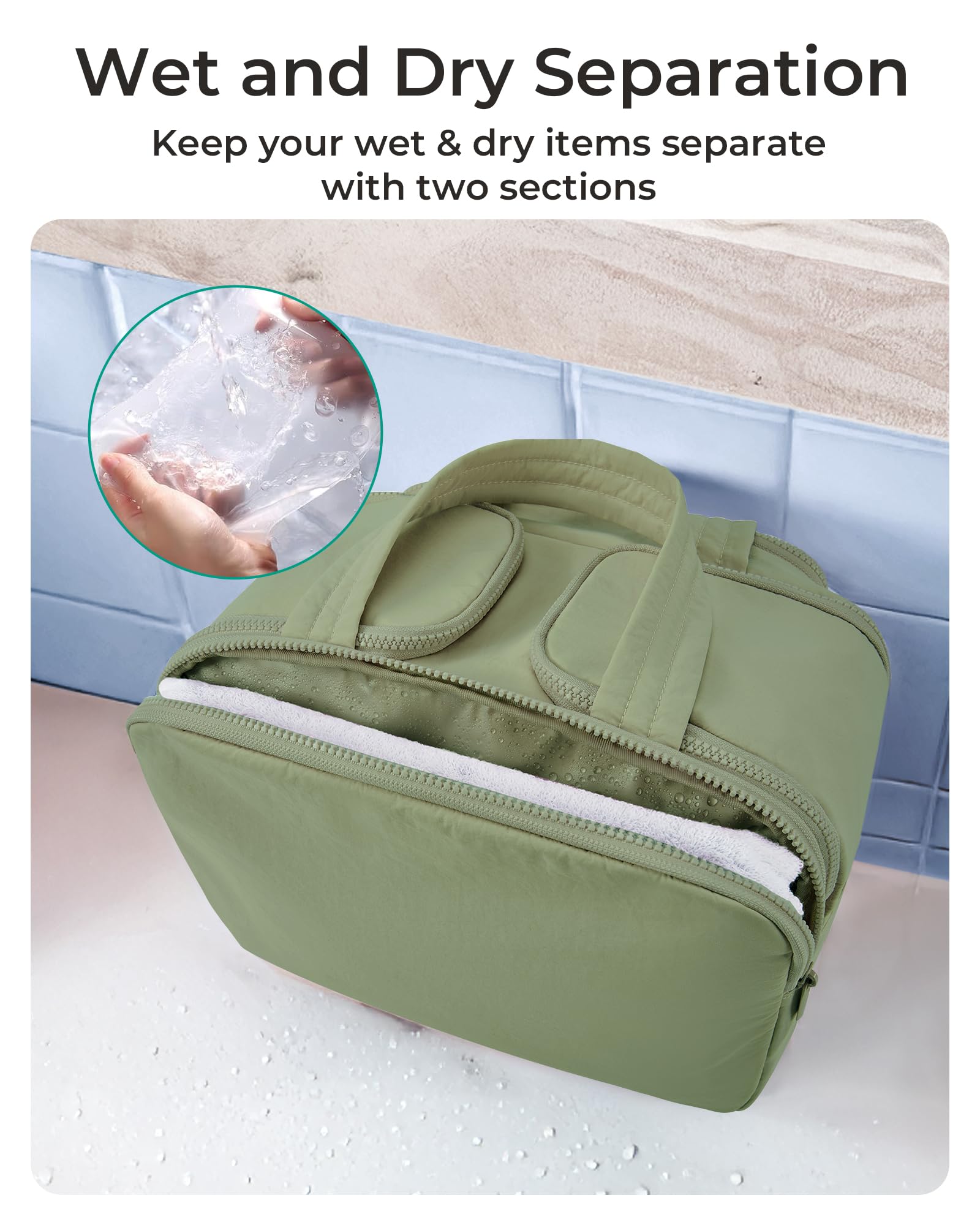 BAGSMART Travel Toiletry Bag dry-wet separation keeps items neatly separated