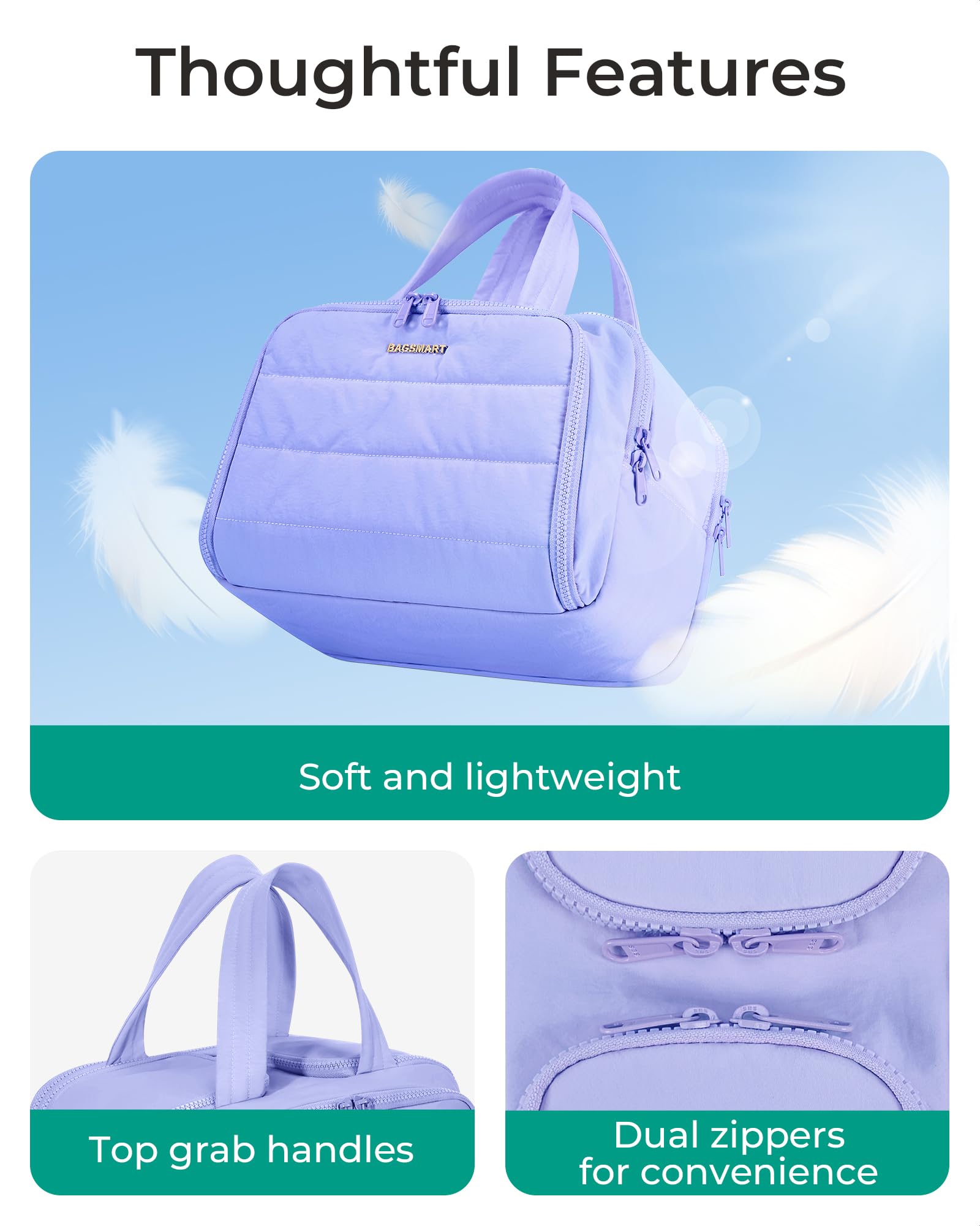 BAGSMART four-compartment layout neatly separates cosmetics and toiletries.