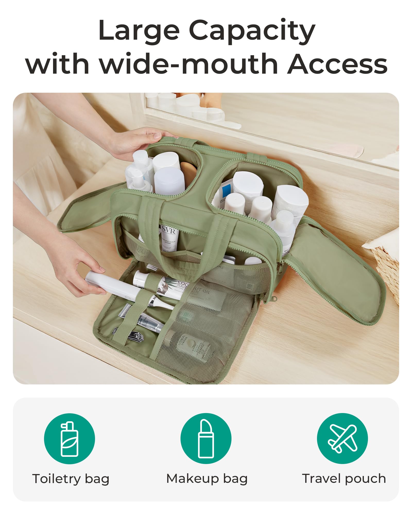BAGSMART Travel Toiletry Bag four compartments keeps toiletries organized during trips