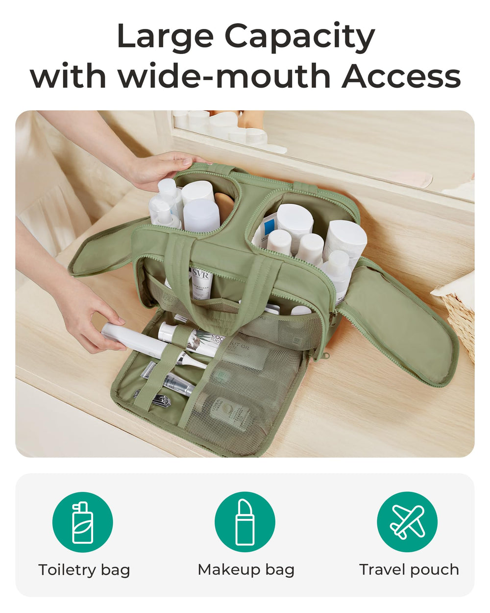 BAGSMART Travel Toiletry Bag four compartments keeps toiletries organized during trips