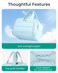 BAGSMART travel toiletry bag shows four compartments for organized packing.