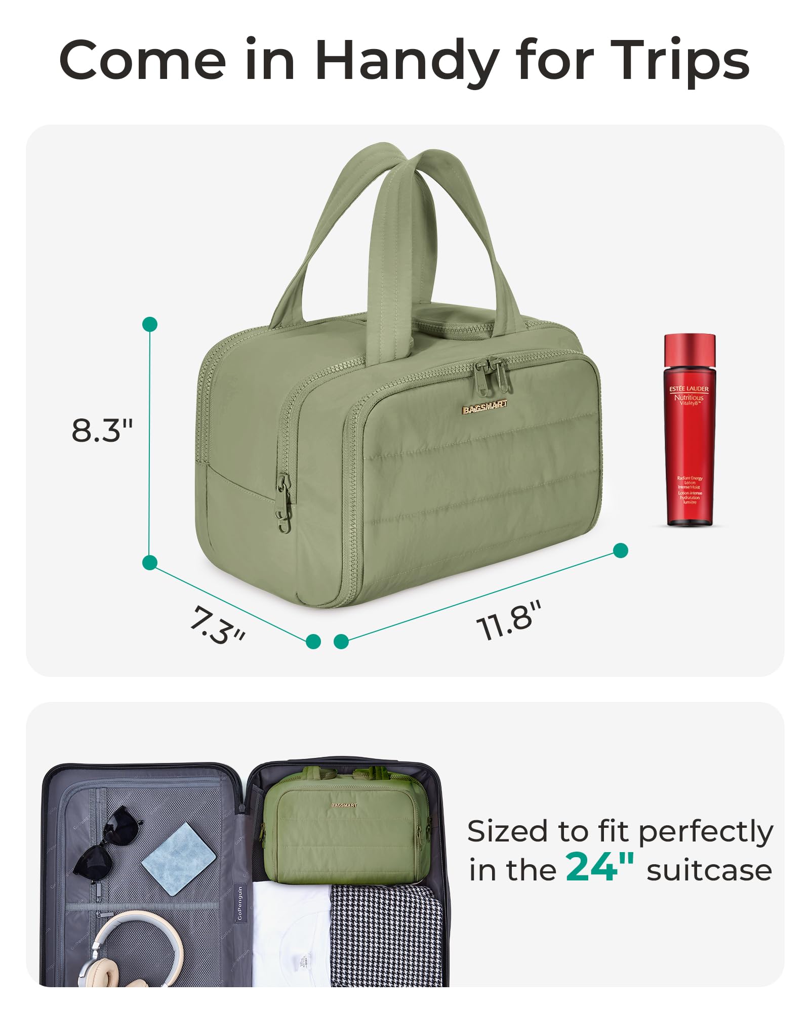 BAGSMART Travel Toiletry Bag front pocket offers quick access to small items