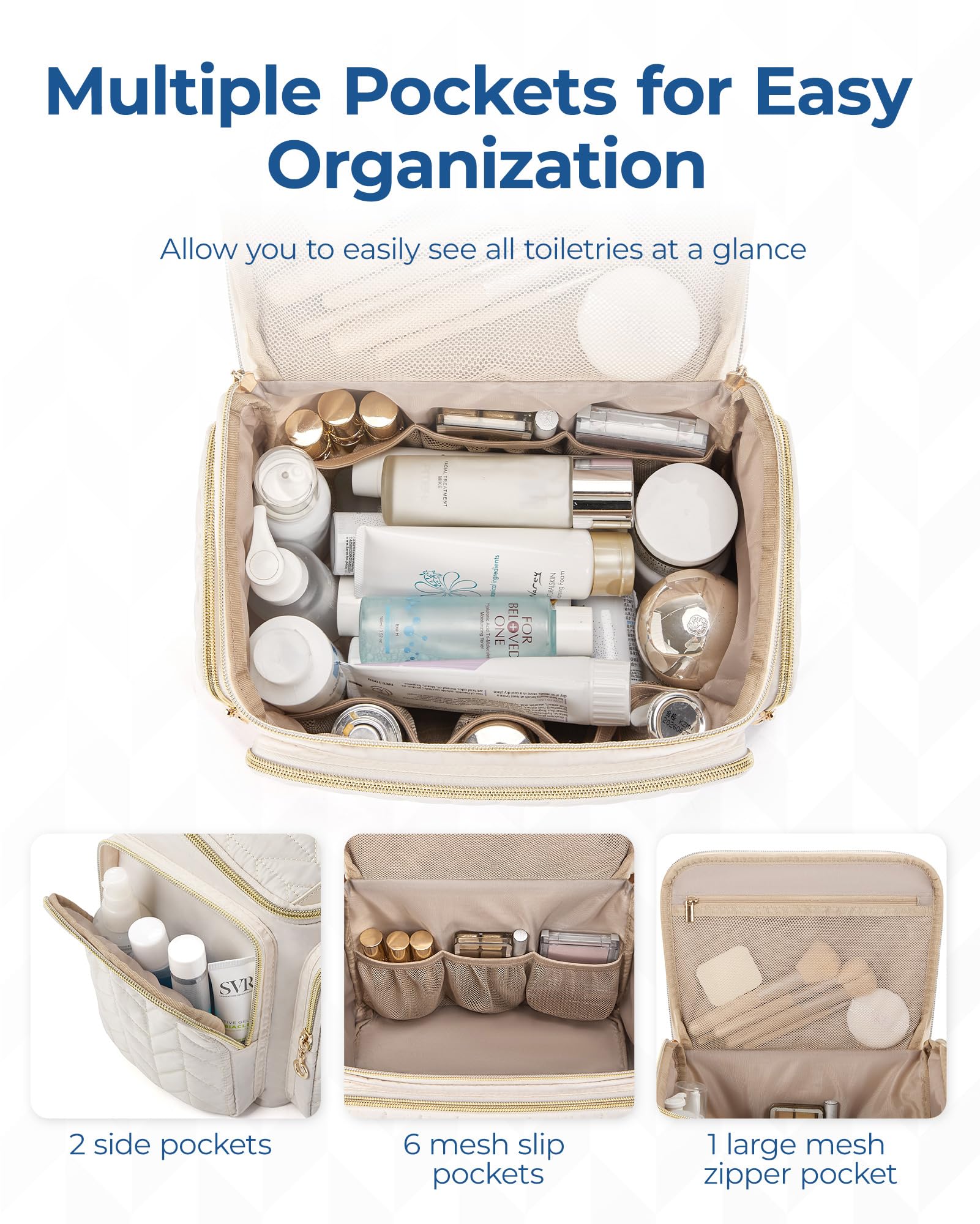 BAGSMART Travel Toiletry Bag front pocket makes cleaning and access simple.