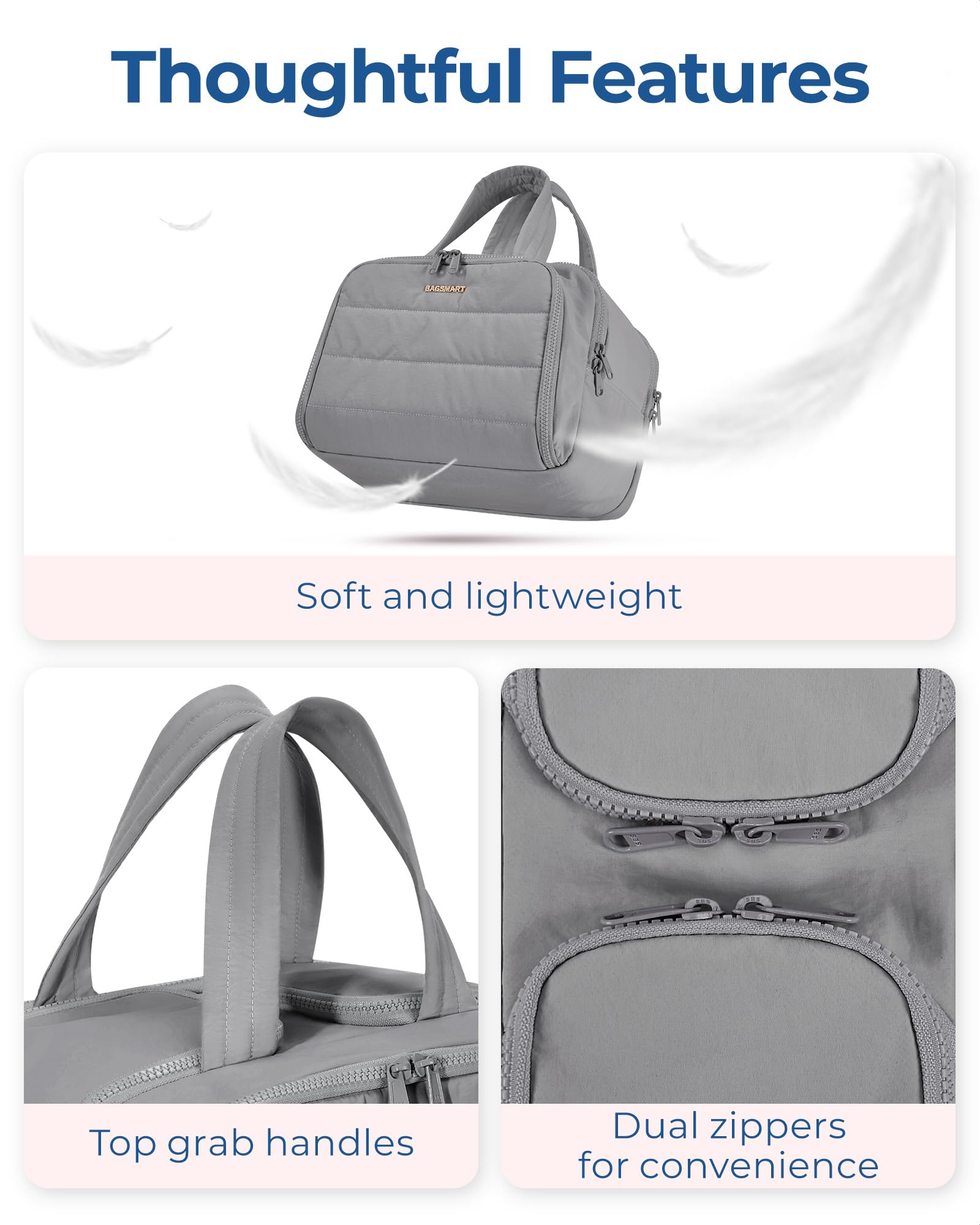 BAGSMART travel toiletry bag fully opened showing multiple pockets for organization