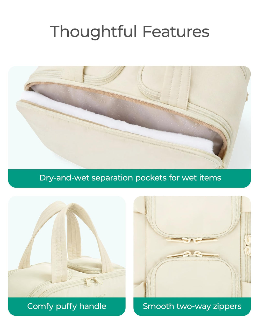 BAGSMART front pocket with mesh and transparent bottom for small items.