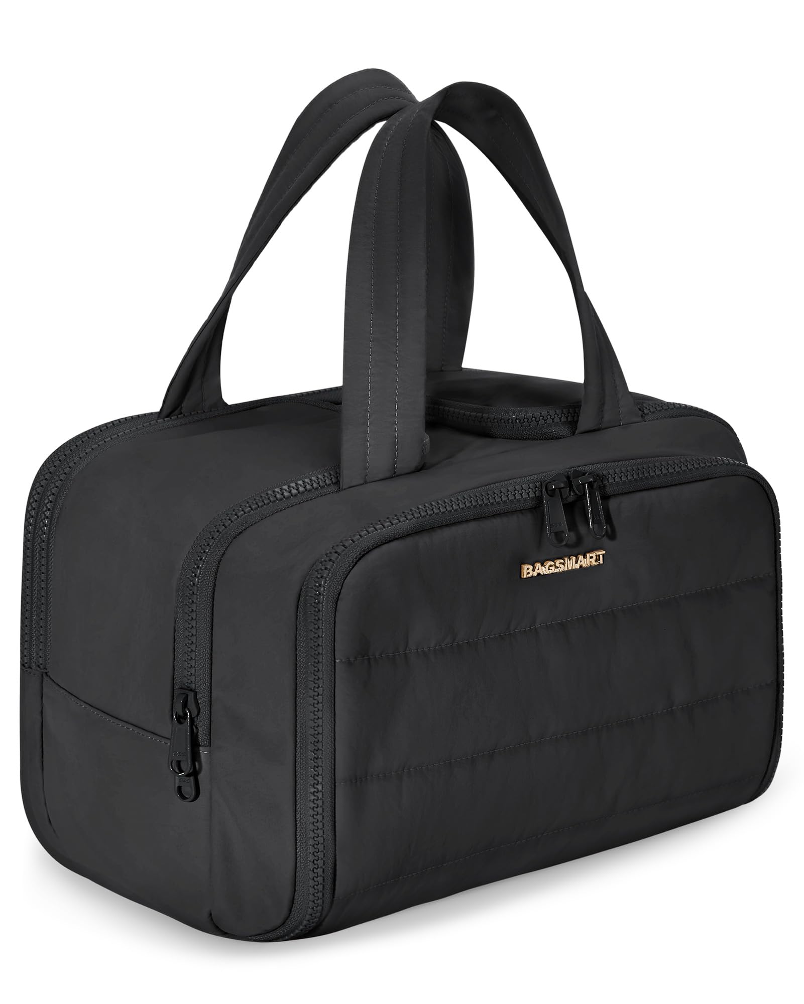 BAGSMART travel toiletry bag shows large capacity for cosmetics and toiletries.