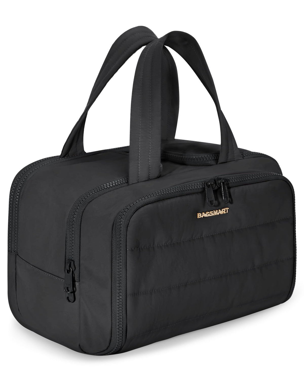 BAGSMART travel toiletry bag shows large capacity for cosmetics and toiletries.