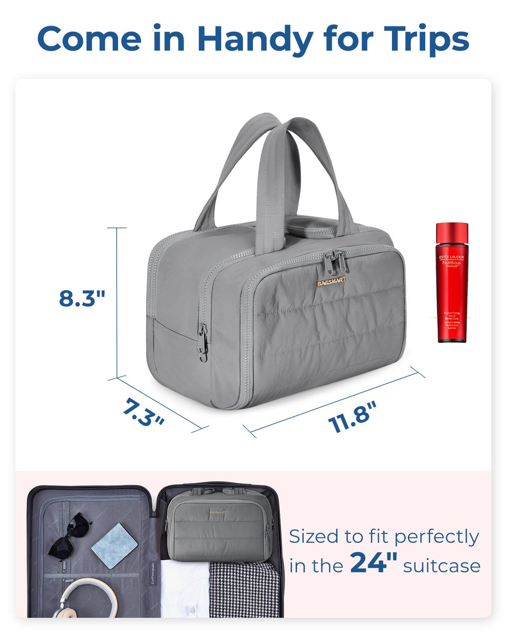 BAGSMART travel toiletry bag puff fabric close-up shows soft, premium texture
