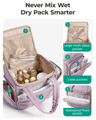 BAGSMART bag open layout reveals pockets for toiletries and makeup