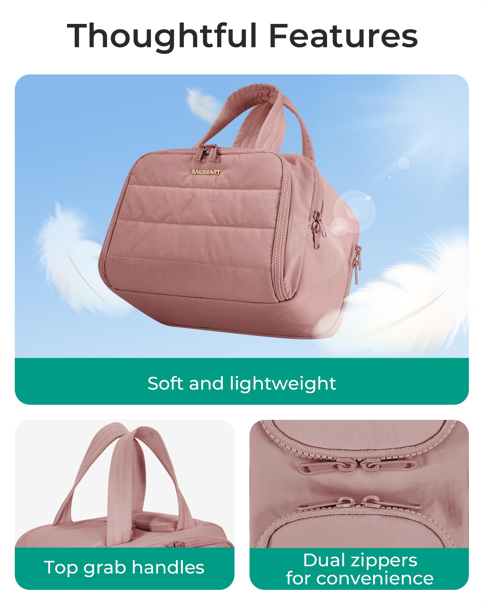 BAGSMART puffy makeup bag adds a soft, luxurious feel to any trip