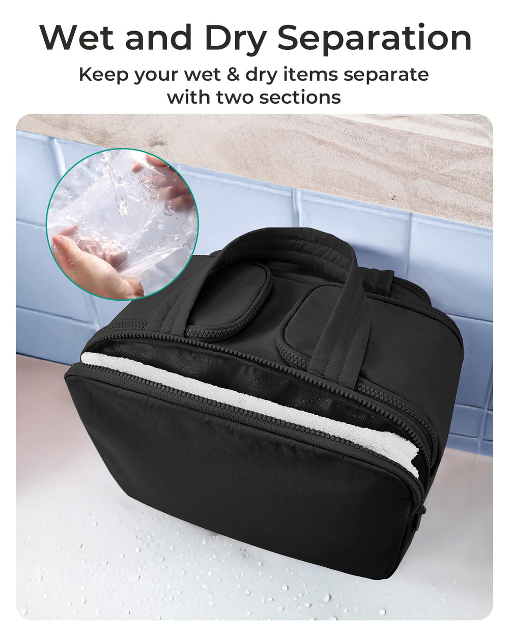 BAGSMART waterproof fabric helps separate wet items during travel