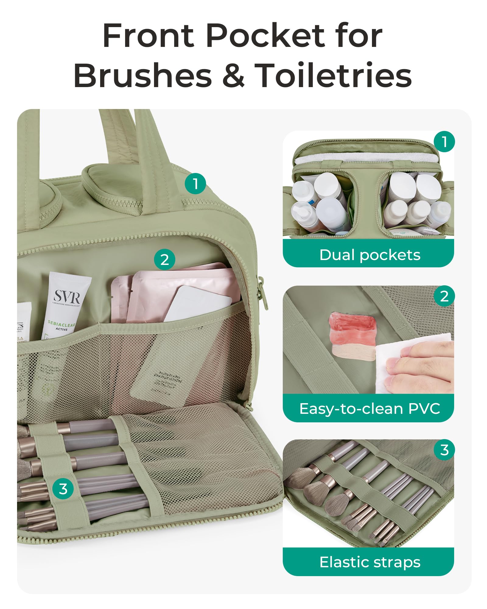 BAGSMART Travel Toiletry Bag stand-up design helps bottles stay upright