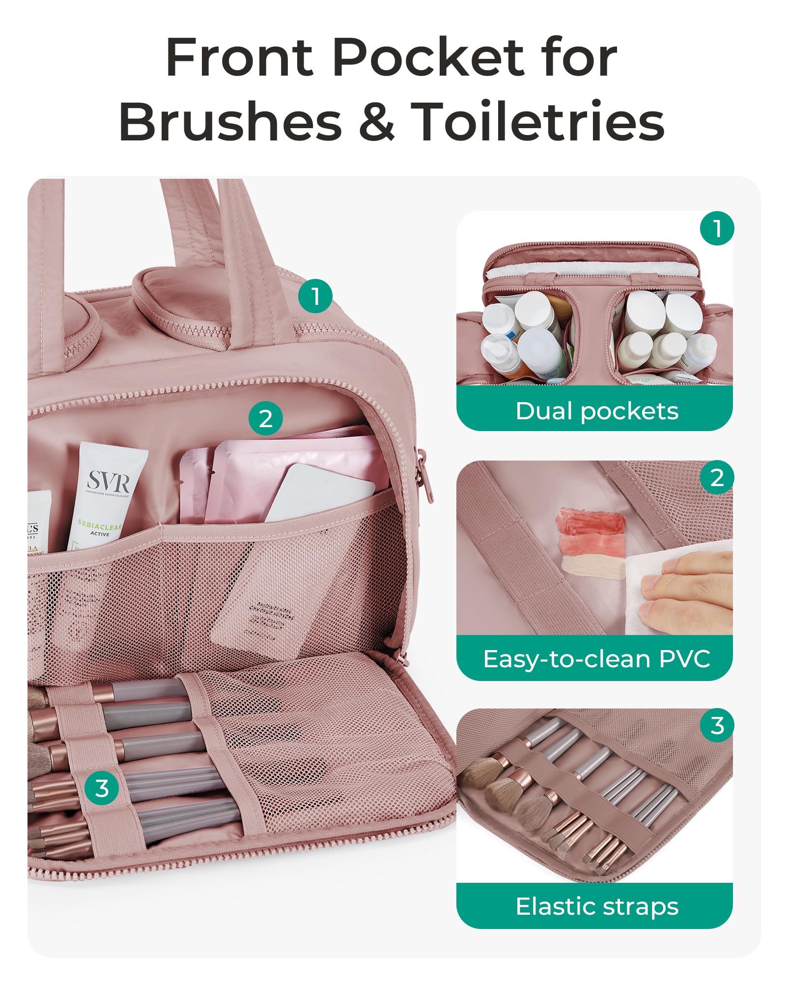 BAGSMART toiletry bag in Taslan fabric with lightweight, soft texture for easy packing