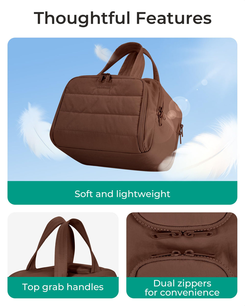 BAGSMART upright display aids standing bottles during travel.