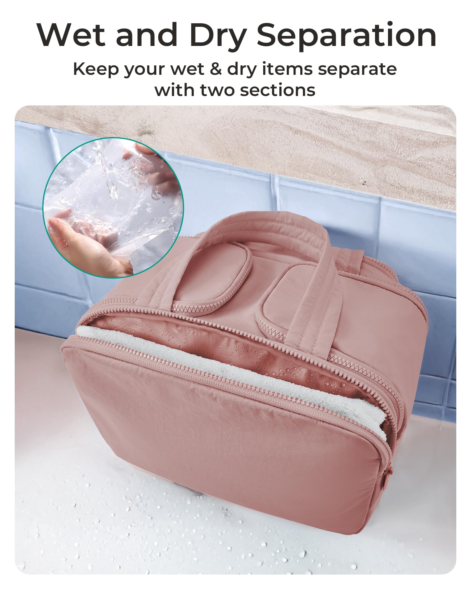 BAGSMART waterproof front pocket supports dry-wet separation for cleaner travel