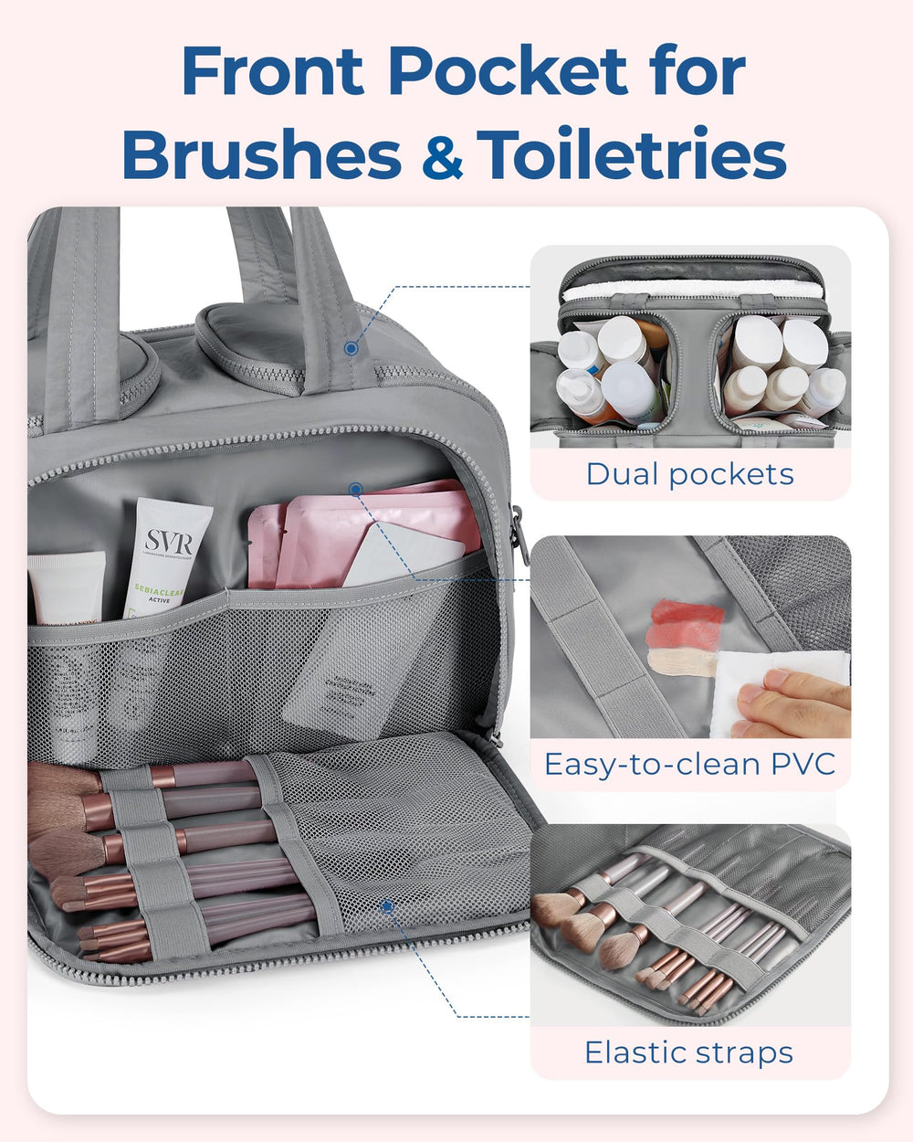BAGSMART travel toiletry bag waterproof front pocket keeps damp items separate