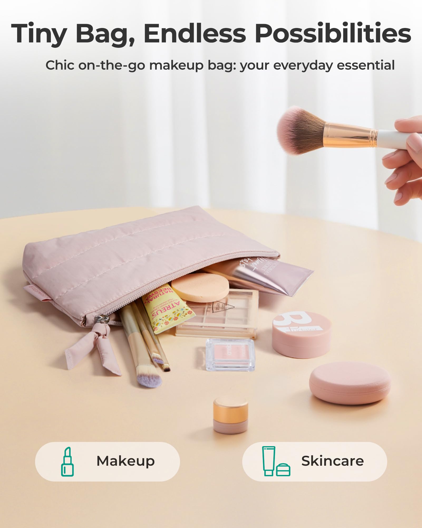 BAGSMART puffy cosmetic pouch with charm zipper, soft texture and playful detail.