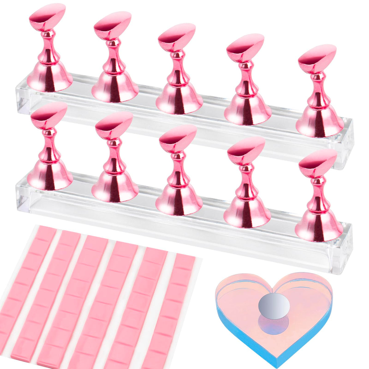 BagTeck nail stand for press-ons with magnetic base for precise nail art setup.