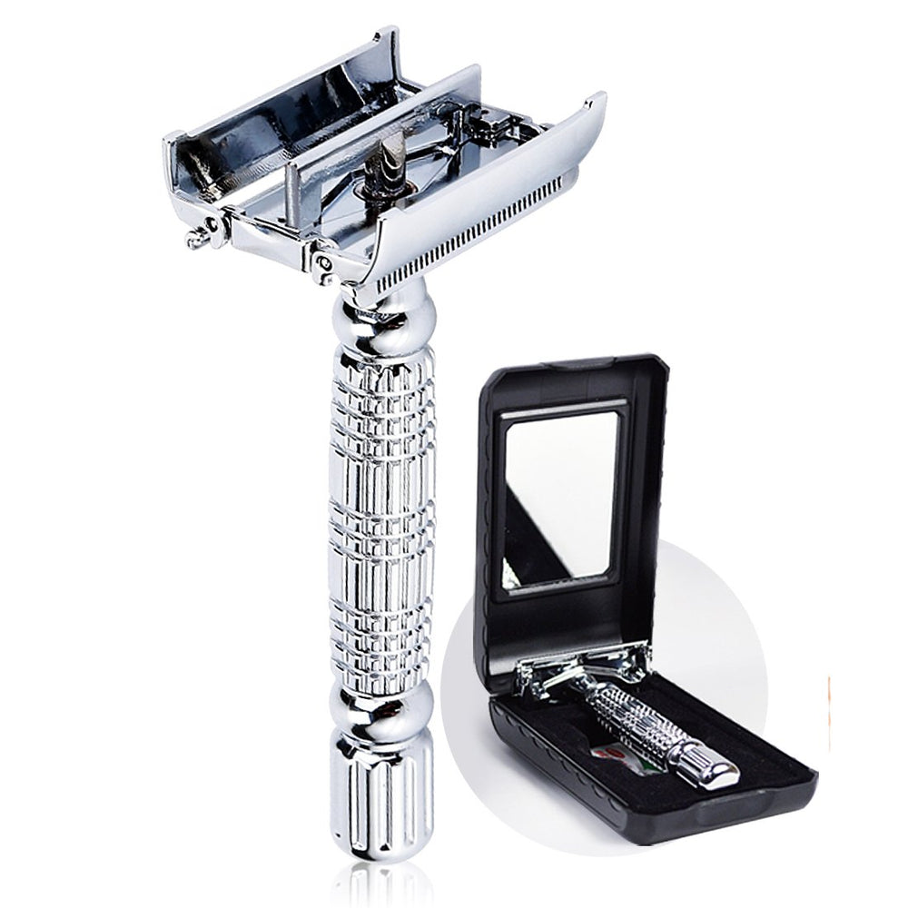 BAILI butterfly-open razor head close-up shows precision design for smooth shaves