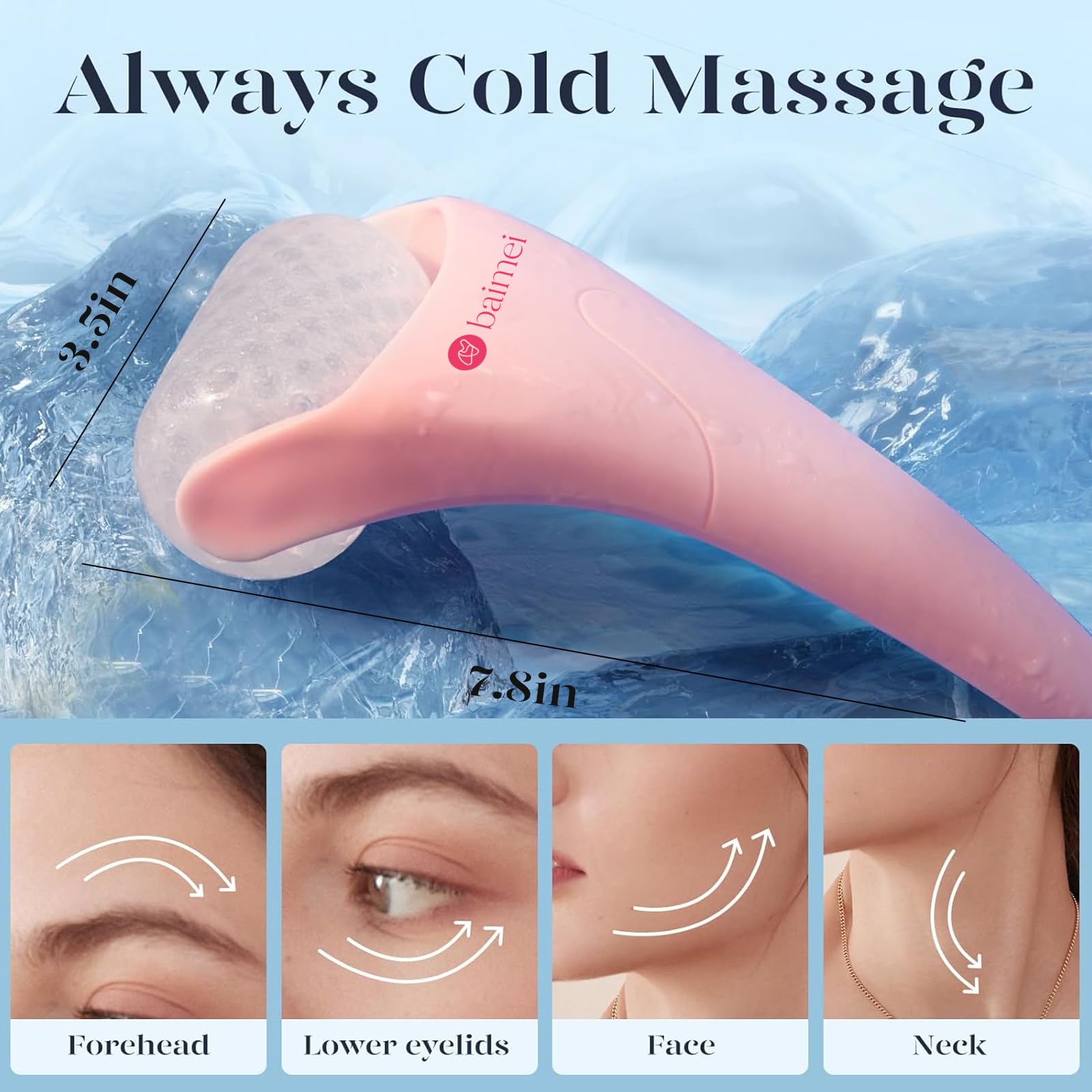 BAIMEI IcyMe ice roller can be used on face and neck for full coverage.