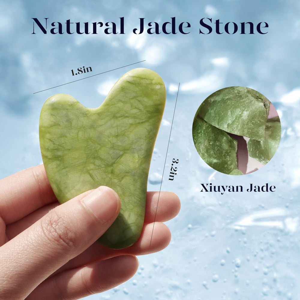 BAIMEI IcyMe gua sha jade stone smooths contours for gentle facial shaping.