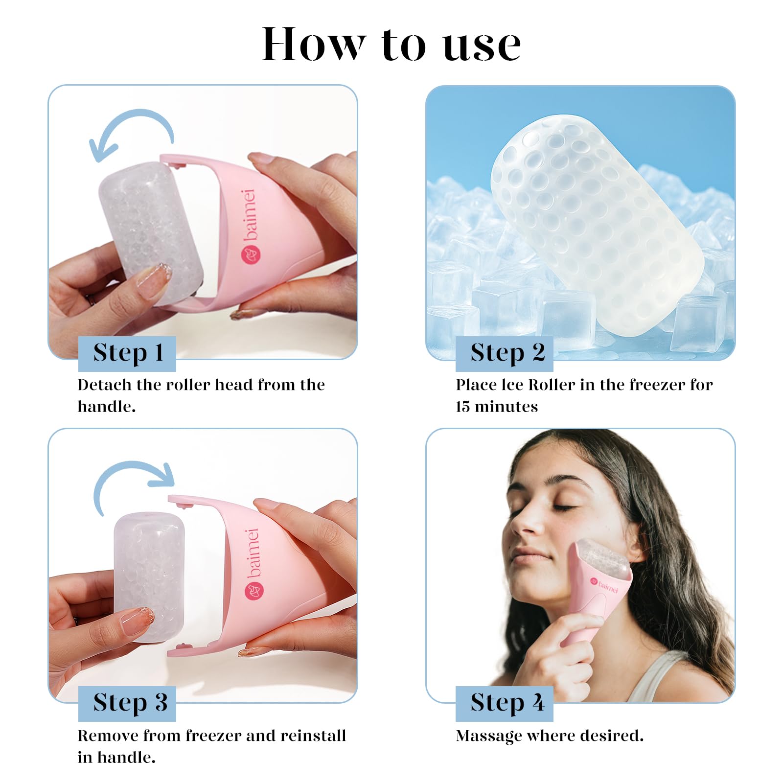 BAIMEI IcyMe jade gua sha lifts and defines the jawline with upward strokes.
