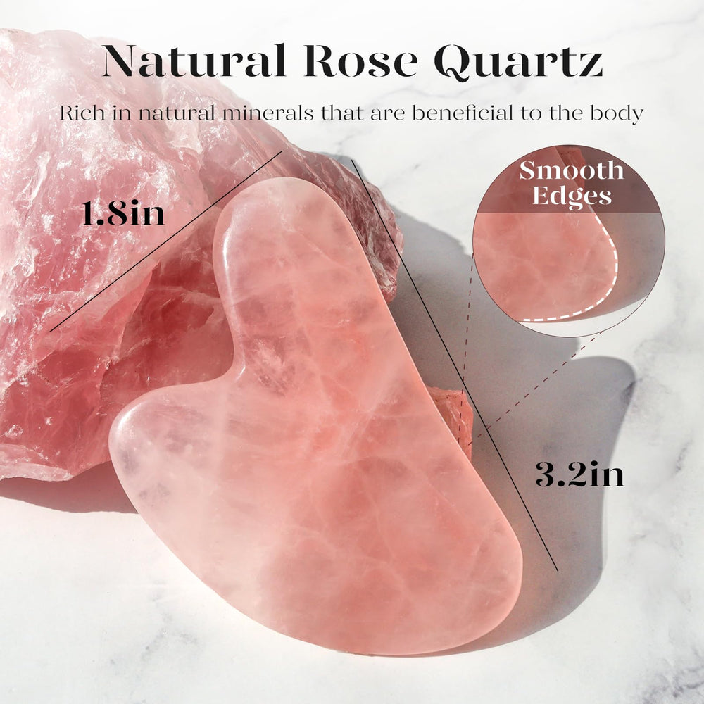 BAIMEI IcyMe rose quartz gua sha targets cheeks and forehead for refreshed contours.