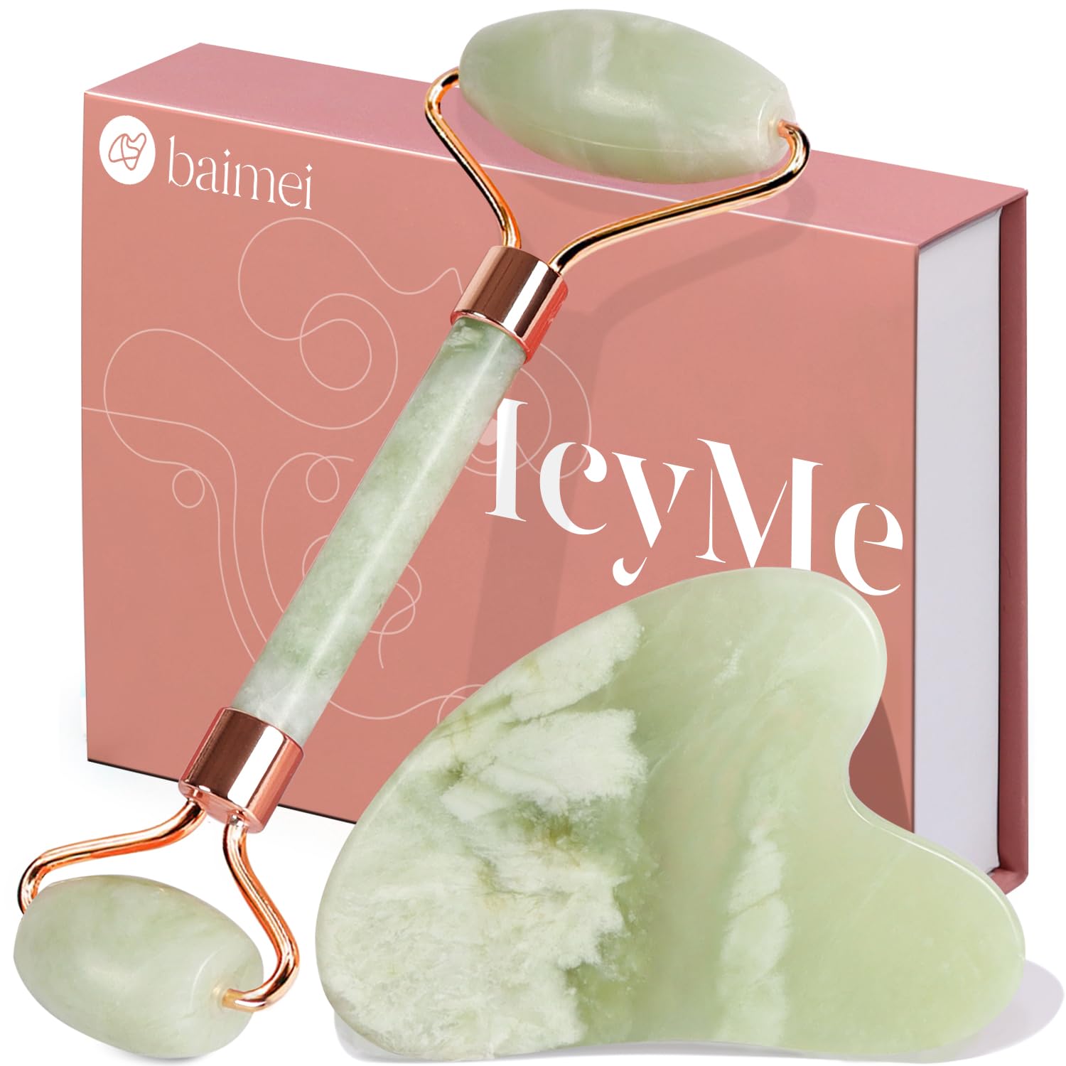 BAIMEI IcyMe Jade Roller closeup with smooth glide and cooling sensation