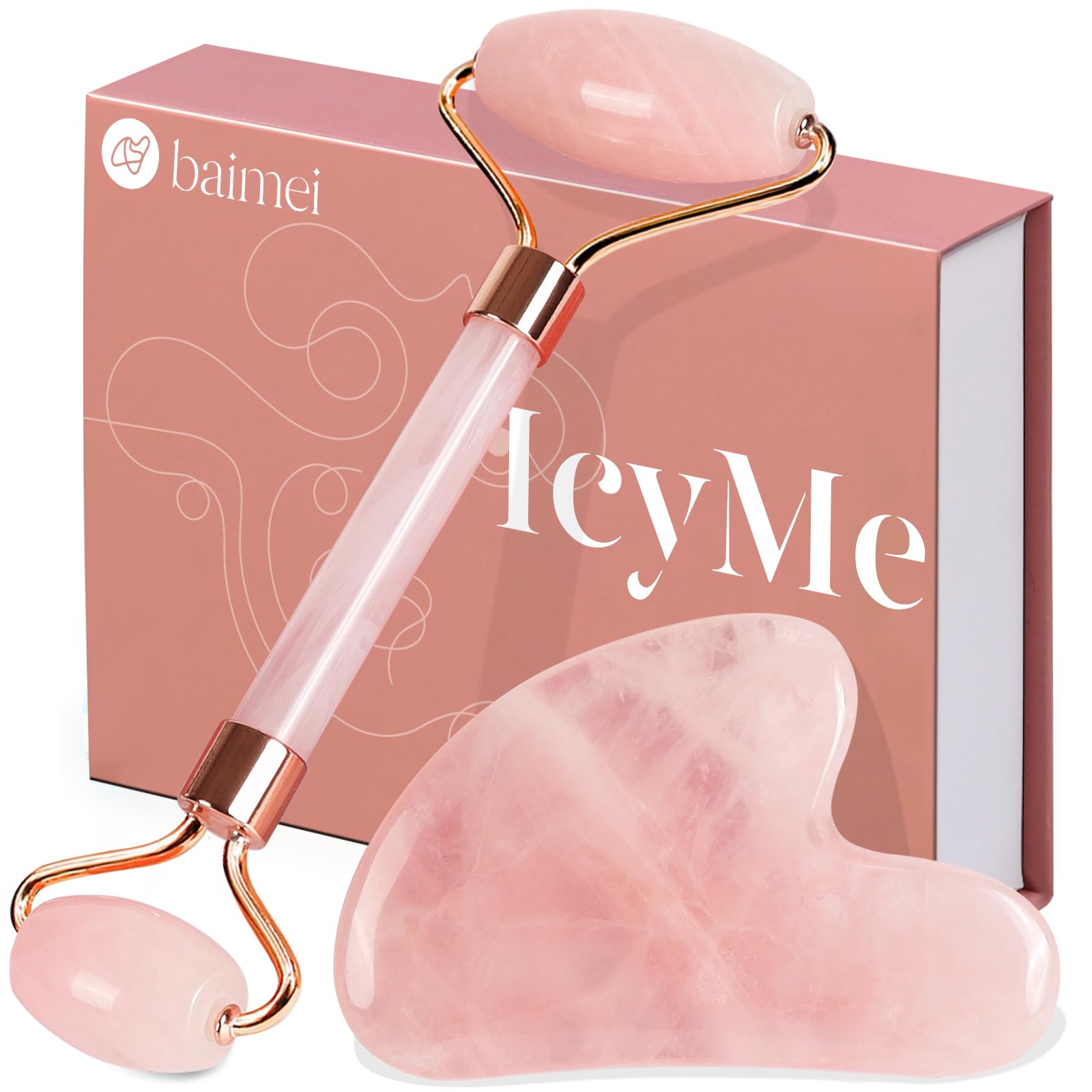 BAIMEI IcyMe jade roller with rose quartz for refreshed, lifted skin