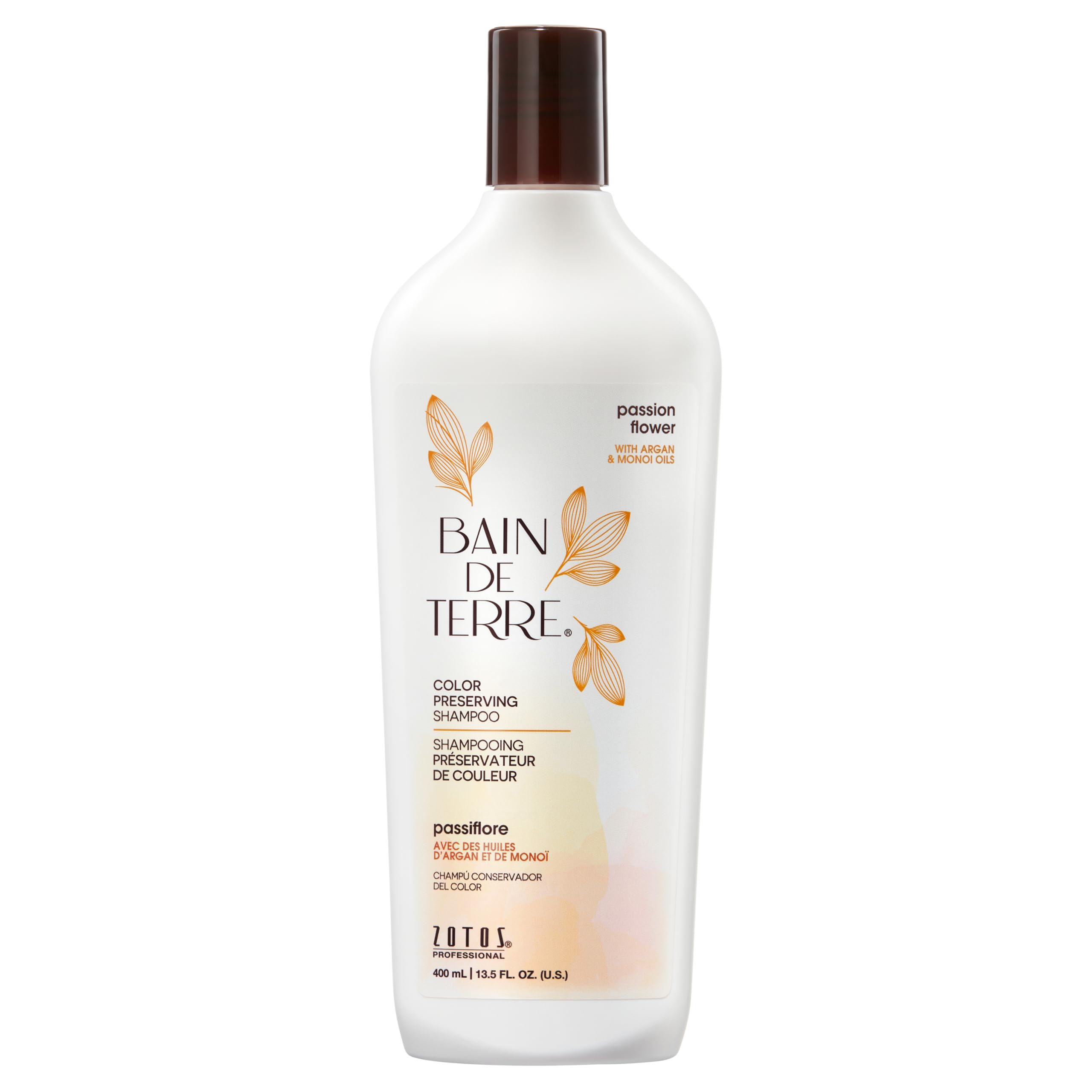 Bain de Terre Champú flor de pasión, botella, realza color y suavidad.