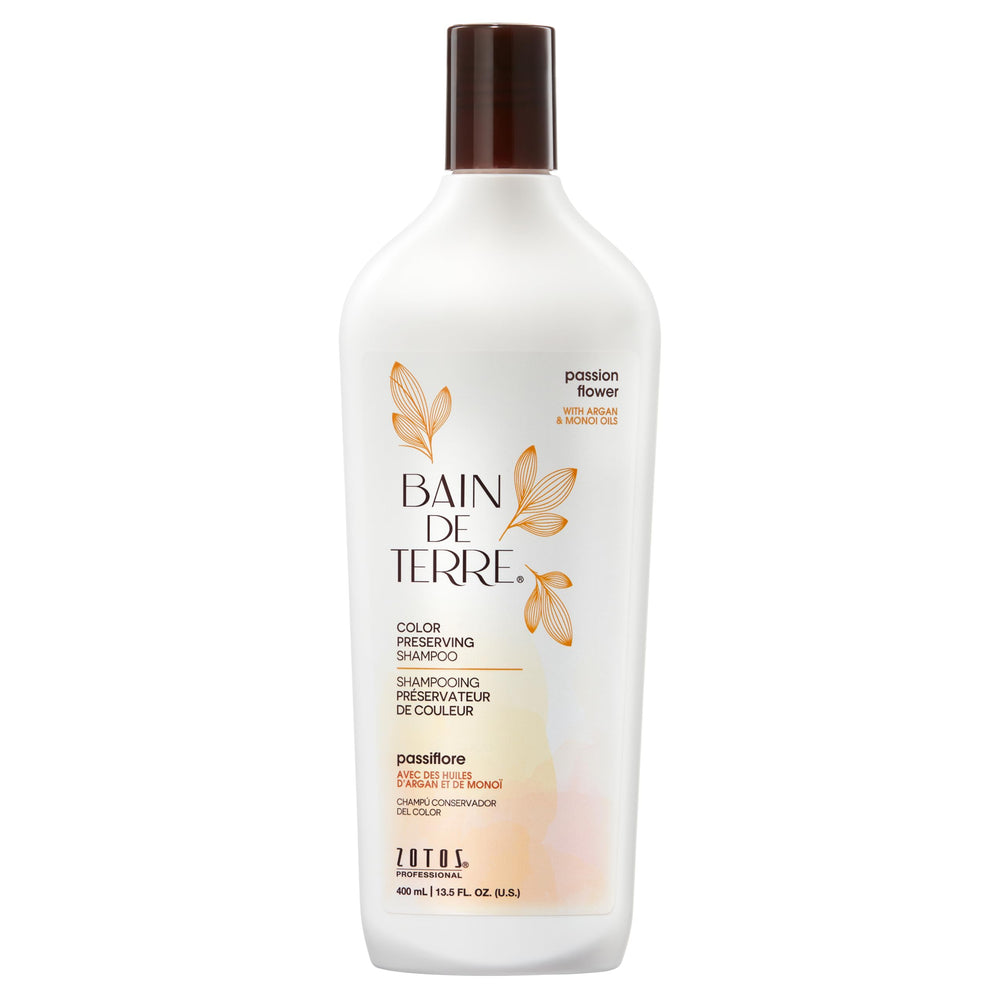 Bain de Terre Champú flor de pasión, botella, realza color y suavidad.